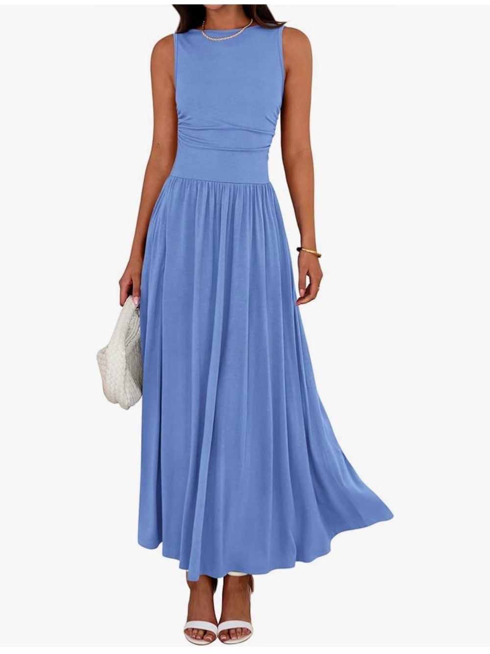 NWT Sleeveless Blue Knit Maxi Dress Pockets-S